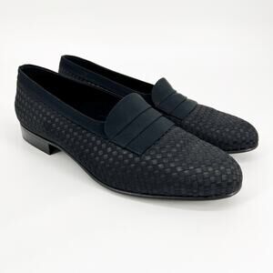 Bally Pierre Dress Loafer Mens 11W Black Silk Woven Opera Tuxedo Leather Italy